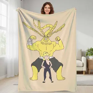 Adventure Time Themed Flannel Fleece Blanket - Unique Cartoon Character Print, Ultra Soft, Breathable, Durable, Wrinkle Resistant - Ideal for Living Room, Gifts for Fans, Travel Companion