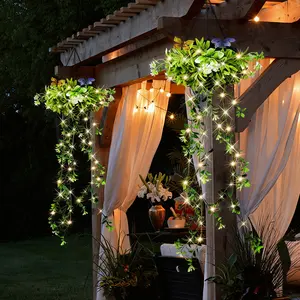 Solar Garden Lights Outdoor Decoration, 2 Pack Hanging Artificial Plants Fairy Lights,66 LED Waterproof Artificial Plants Garden Ornaments Outdoor Mock Lime Twinkly String Lights, Pathway Lights, Gifts for Women Mom Grandma