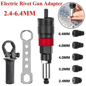 Electric Rivet Gun Electric Drill Rivet Gun Adapter Cordless Riveting Tool Kit Plug-in Rivet Tool Hand Tools 2.4mm/3.2mm/4.0mm/4.8mm/6.4mm