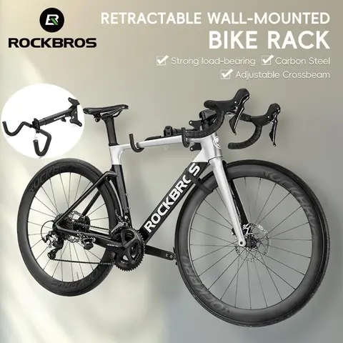 ROCKBROS Carbon Steel Bicycle Holder Wall Bracket Mount - Sturdy Adjustable Folding Rack (34 cm to 44 cm), Bike Storage Solution with Expansion Screws, Rubber Pads for Frame Protection, 15 kg Capacity
