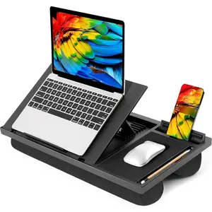 Adjustable Laptop Desk with Cushion,  Pad & Cellphone Slot - Laptop Stand for Bed & Couch, Lap Desk for  & Office (Black)
