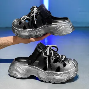 Hole shoes men wear large size thick soles in summer, non-slip, deodorant and wear-resistant Baotou casual cool slippers