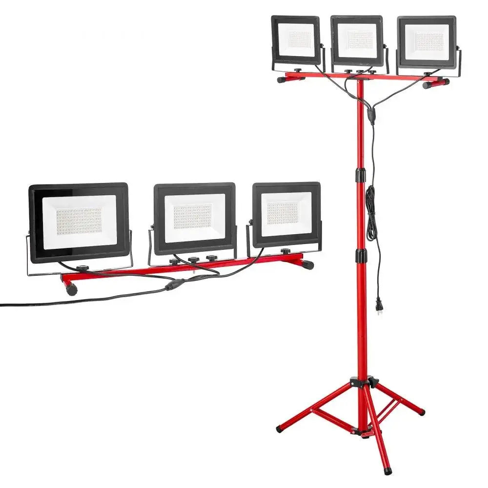 【Summerfinds】VEVOR Portable Hanging Work Light with Tripod Stand, 21000 Lumens 3-Head Camping Light with Individual Switch, 10.83 ft Cord, IP65 Waterproof High Lumen Flashlight, AC Power Supply, Ageless Father's Day Gift for Basement Repair, Fathers Day