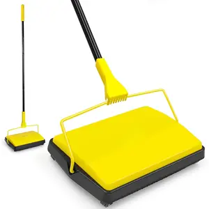 Carpet Sweeper Manual Push with Horsehair Brush, Electrostatic Floor Roller Sweeper Broom Non Electric for , Rug (Yellow)