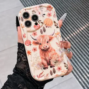 Transparent Cream Case, Cute Cow Floral Pattern, Simple Thickened Shockproof Phone Cover Compatible with iPhone Models 11-17 Pro Max