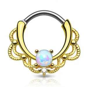 Opal Henna Septum Piercing with Delicate Bead Detailing Surgical Steel 16 Gauge 10mm Hoop Lead Nickel Free Hypoallergenic Comfortable Daily Wear Boho Chic Style