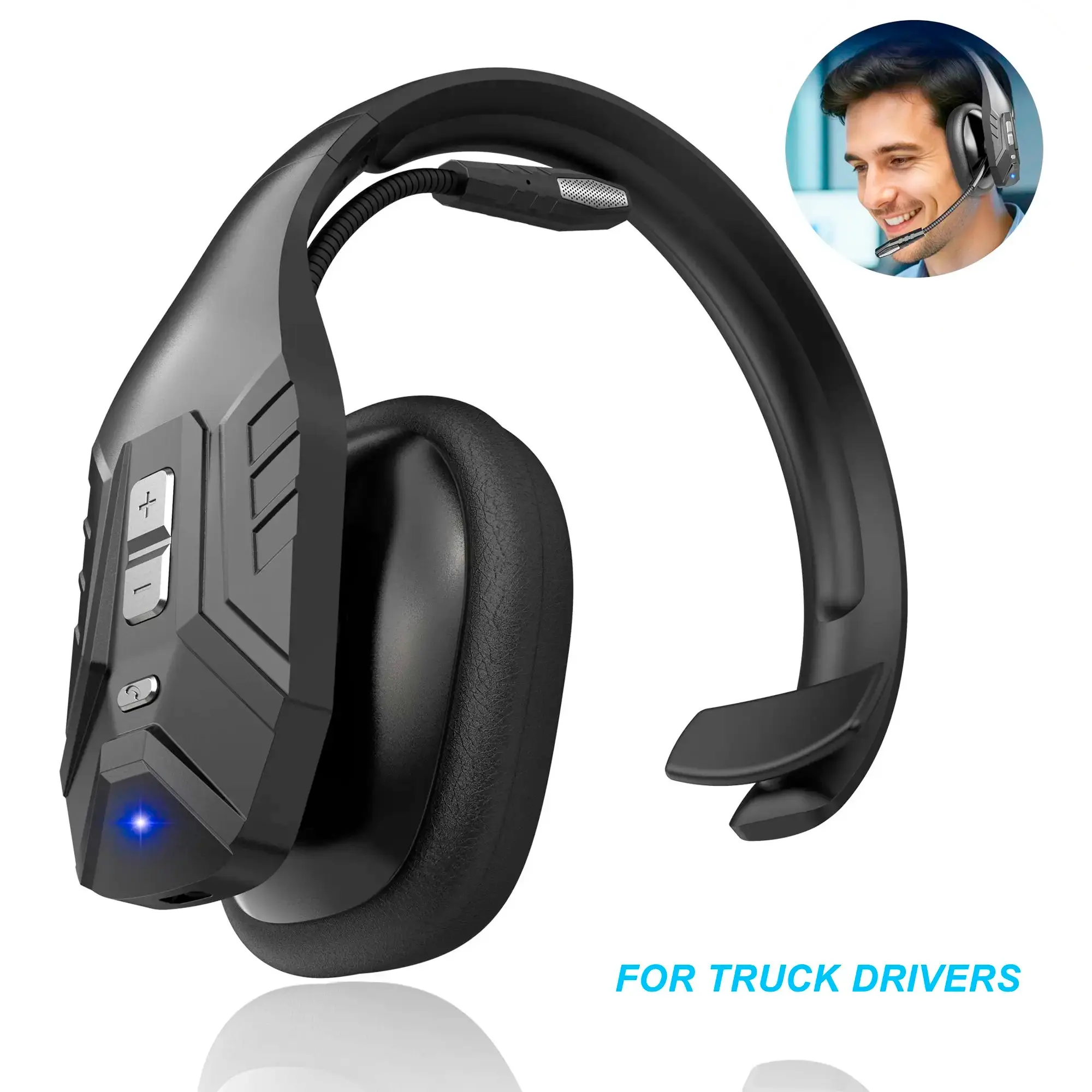Wireless Trucker Bluetooth Headset - Over Ear, Shockproof, AI Noise-Cancelling Mic, Adjustable Fit, 65h Music Play, High-Def Wireless Headphones for Office Work, Computer Driver Use