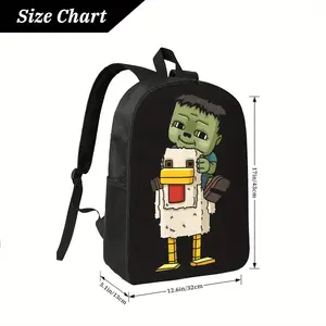 Foldable Cartoon Chicken Jockey Backpack - Durable Polyester, Adjustable Straps, Zipper Closure, Black with Colorful Print for School & Leisure, Casual Daypack, Playful Design, Sturdy Construction