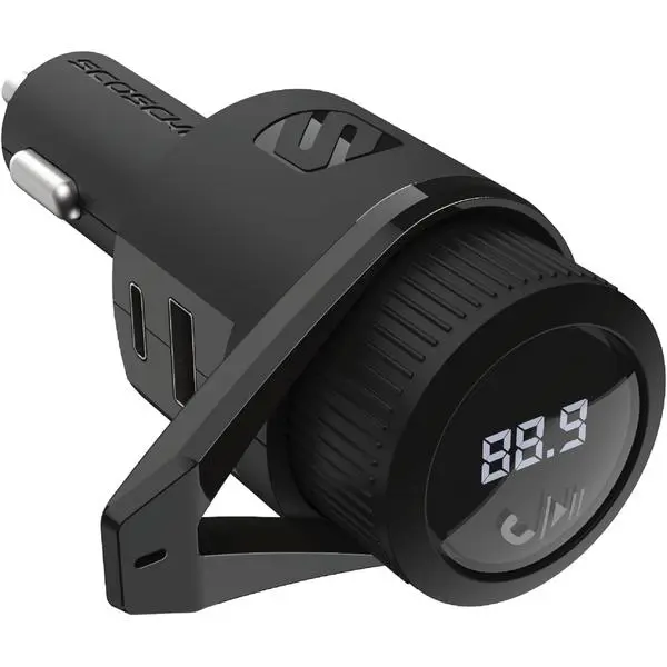 Scosche BTFM9 FM Bluetooth Transmitter Car, Dual 12W USB-C and USB-A Charging Ports, Fast Type C Car Charger, Wireless Radio Bluetooth Adapter, Hands-Free Kit for Calls, Siri and Google Assistant