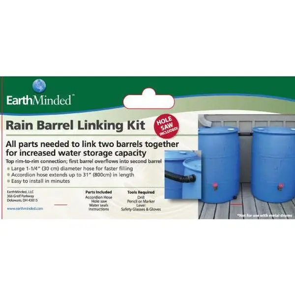 212 MAIN F-RN069 Rain Barrel Linking Kit, Wooden, Plastic, Easy Install, Accordion Hose, Rainwater Harvesting, Home Garden Water Storage