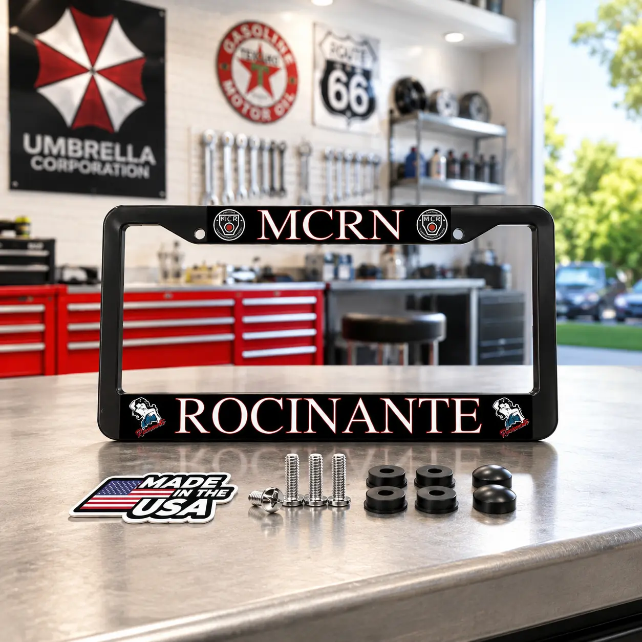 For fans of *The Expanse* series! The black MCRN Rocinante sci-fi license plate frame is made of sturdy aluminum.