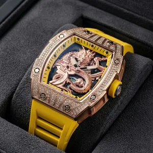 Men’s Gold Dragon Watch Series – Barrel-Shaped Luxury Embossed Design, Adorned with Rhinestones, Commanding Style, Featuring Intricate 3D Gold Relief Patterns.​Classic yet fashionable, this timepiece is water-resistant and suitable for any occasion swiss