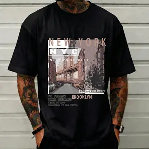 New York City Graphic T-Shirt NYC Brooklyn Bridge Retro Collage Downtown Girl Aesthetic Wanderlust Travel Outfit Dreamer Casual Oversized Top Print