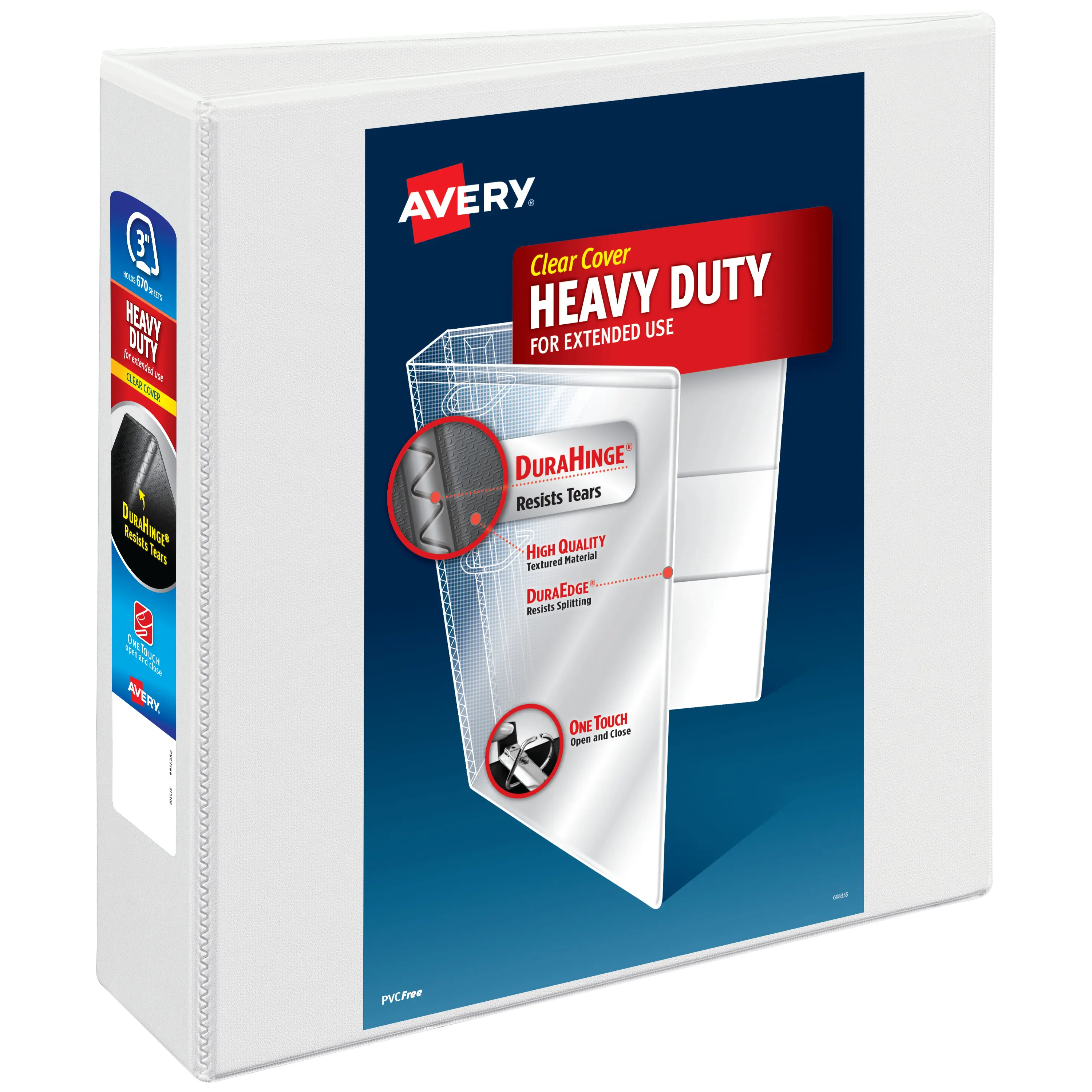 Avery Heavy-Duty View 3 Ring Binder, 3" One Touch EZD Rings, 670-Sheet Capacity, 3.5 Inch Wide Spine, Great for Home, School Supplies, Office, or Organization Needs, 1 White Binder (79193)