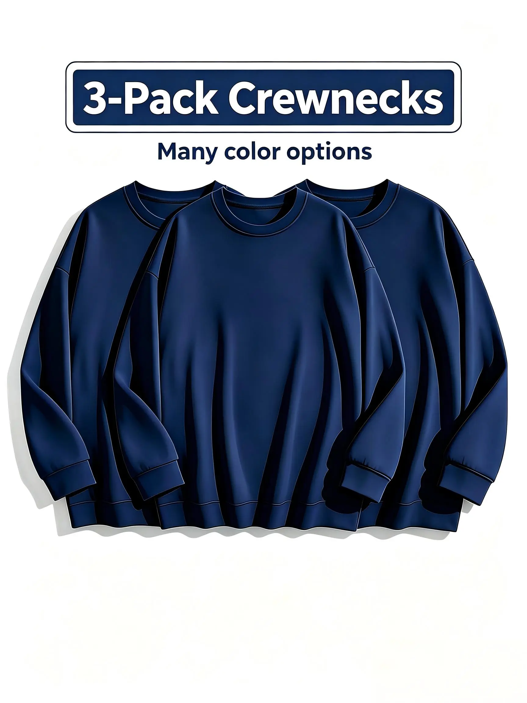 Back To School outfit, Three‑piece bundle price,380g Crewneck Sweatshirt– Soft Cotton-Blend Pullover, Unisex Streetwear Top for Men & Women, All-Season Sweater (Black / White / Navy) Casual Basic Plain Sweatshirt For Daily Streetwear Classic Fleece