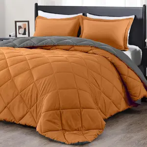 King Size Comforter - Burnt Orange and Grey King Comforter, Sets for Seasons -3 - 1 Comforter (104"x92") and 2 Pillow Shams(20"x36")