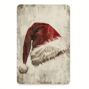 Rustic Vintage Santa Hat Metal Sign for Christmas Wall Decor Suitable for Indoor and Outdoor Festive Celebrations