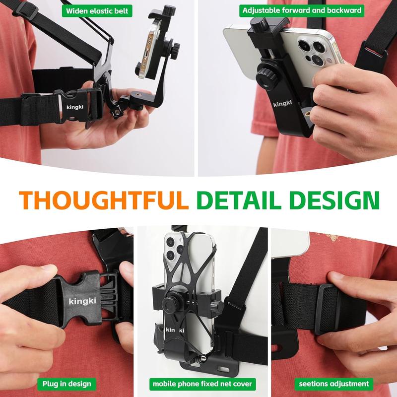Mobile Phone Chest Mount Harness Strap Holder for Samsung iPhone Plus - Secure Clip for Action Camera POV - Adjustable & Durable for Sports & Hiking