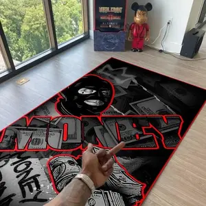 Vintage Luxury Gangster Dollar Street Print Rug, Long Carpet for Living Room Bedroom, Foldable Plush Mat, Easy Care, High-End Fashion, Minimalist Decorative Rug
