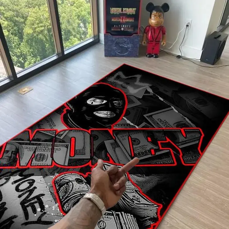 Vintage Luxury Gangster Dollar Street Print Rug, Long Carpet for Living Room Bedroom, Fluffy Modern Rug, Foldable Plush Mat, Easy Care, High-End Fashion, Minimalist Decorative Rug, Art Area Rugs, Floor Rugs