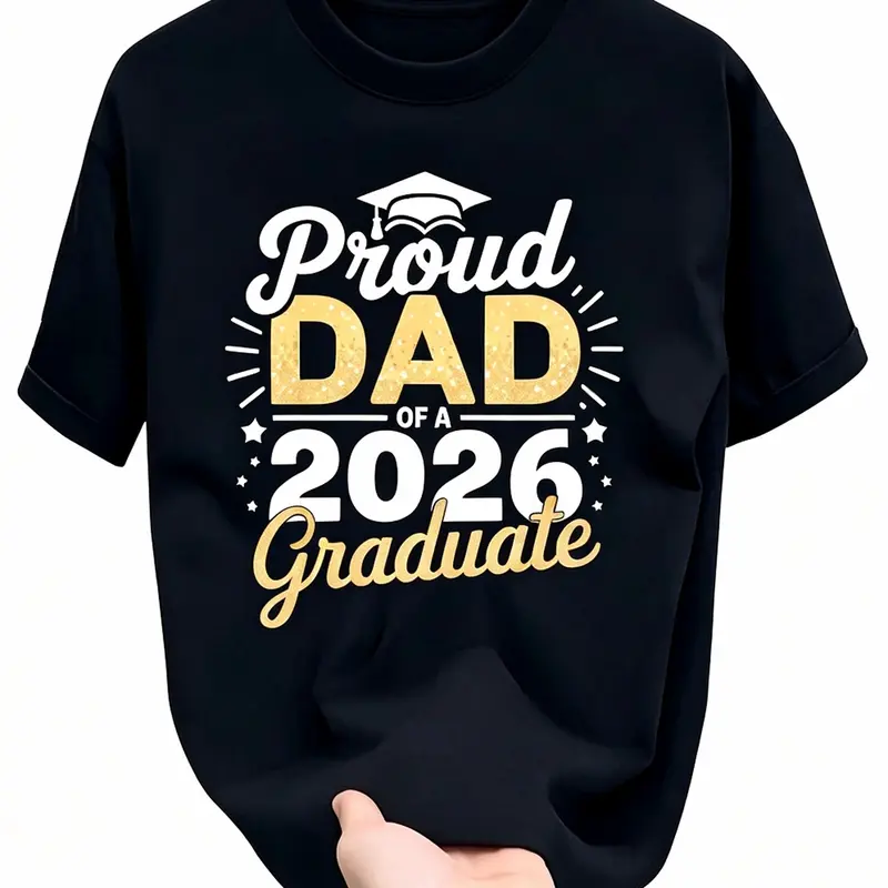 SageSprintClass of 2026 Graduation T-Shirt - Proud Dad of a 2026 Graduate, Golden Lettering & Diploma Design, Cotton sm Loose Fit S-XXXL, Black Casual Shirt for 2026 Year Parents Gift Menswear Soft