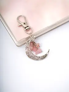 Elegant Casual Zinc Alloy Asymmetric Crystal Keychain with Moon Charm, Quartz Pendant Car Accessories Gift for Friends