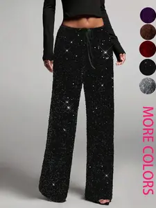 Sparkling Fashion Slimming Pants, Elastic Straight Leg Pants for Festive Events, Women's Casual Stylish Sequined Party Wear