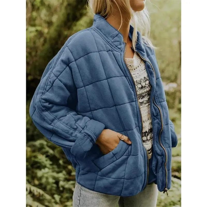 Sporty Casual Women's Sports Coat, Vintage Oversized Thickened Cotton Winter Jacket, Long-Sleeve Outwear with Zipper Neck, Long-Sleeve Zip Women's Sports Coat, Outdoor Women's Sports Coat
