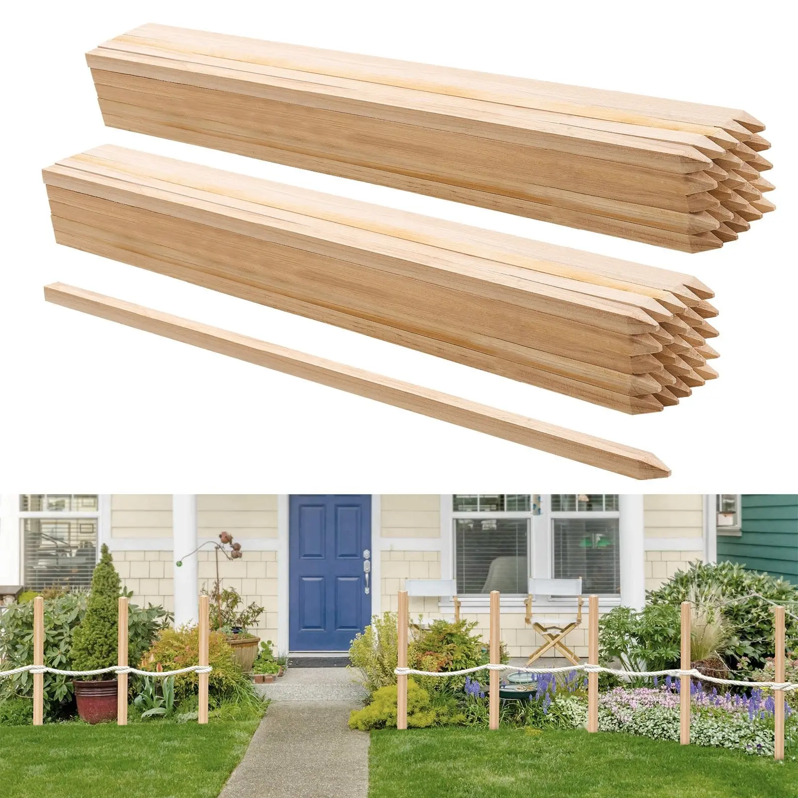 Wooden Garden Stakes, 50 Pieces, 36x0.75x0.75 In, Fir Wood Ground Stakes for Plant Support, Survey Grading Stakes, Sign Posts for Silt Fence, Backyard Boundaries Baselines, Durable Sharp Point, Weather Resistant Construction
