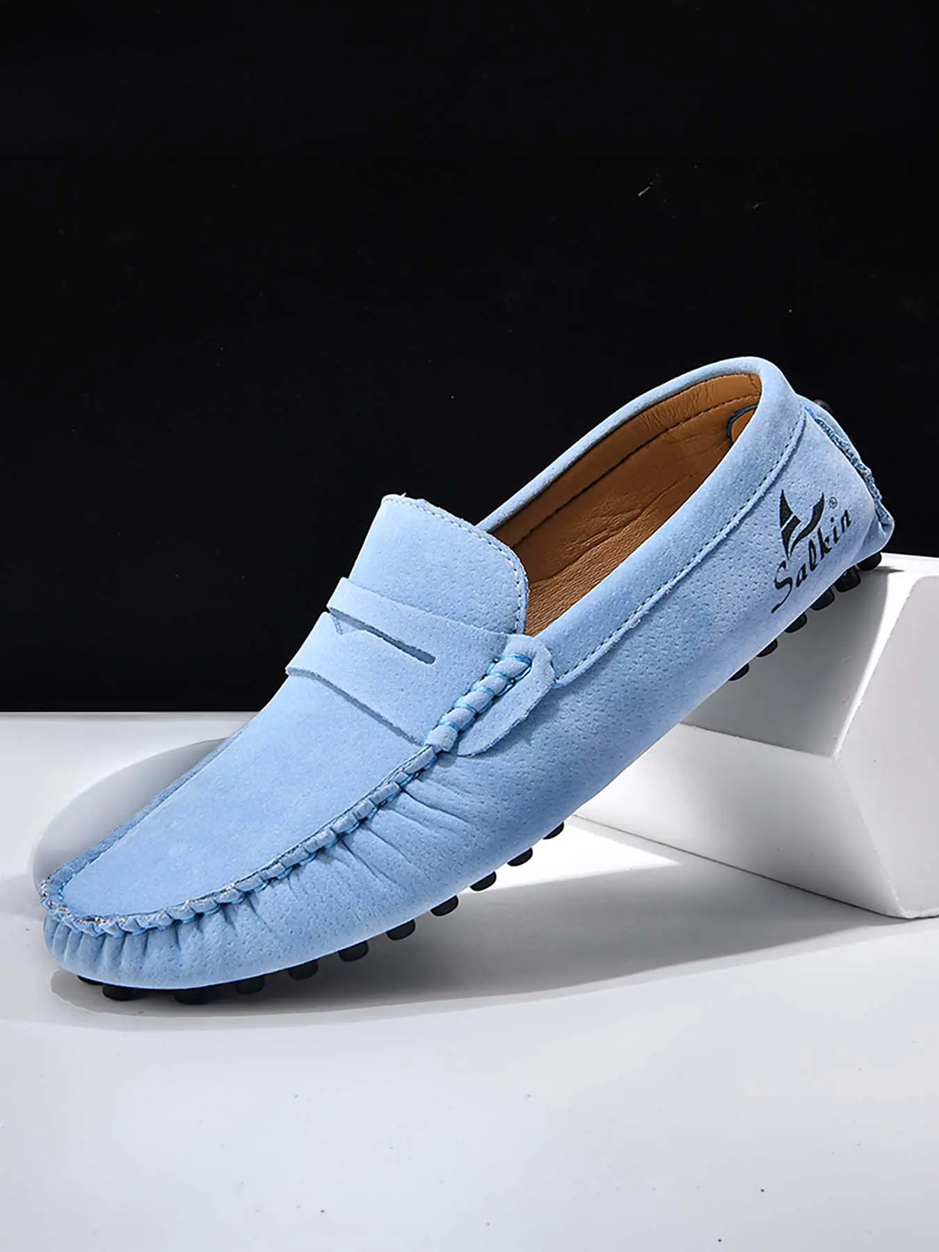 Men's Hand-Stitched Moccasin-Sole Loafers, Soft-Soled Non-Slip Slip-On Flat Casual Leather Walking Shoes, Multi-Color All-Match Footwear for Daily Commuting & Driving, Outdoor Casual Shoe