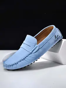 Men's Hand-Stitched Moccasin-Sole Loafers, Soft-Soled Non-Slip Slip-On Flat Casual Leather Walking Shoes, Multi-Color All-Match Footwear for Daily Commuting & Driving