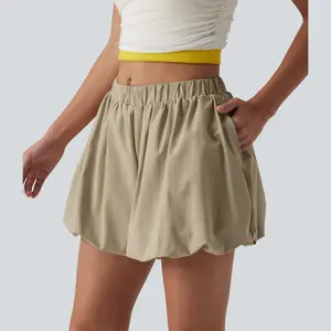 Halara Mid Rise Stretchy Poplin Casual Bubble Shorts with Pockets