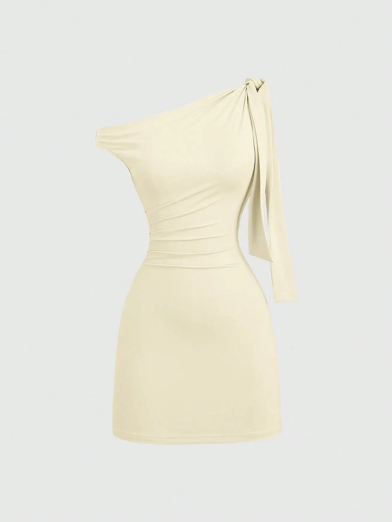 AESS x MISSGUIDED Women's Oblique Shoulder Flounce Sexy Bodycon Dress Waist Cinching Flattering French Chic Mini Dress