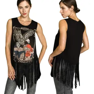 Classic Freedom Fringe Bling Tank Top Rhinestones, Roses, Eagle McBling Y2K Edgy boho 2000s