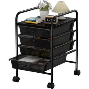 4 Tier Rolling Cart with 4 Drawers Multipurpose Rolling Cart with Wheels and Handles for Office Classroom Bedroom Organization Black
