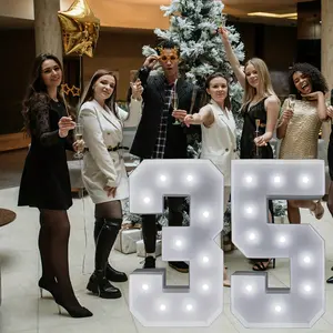 New 1pc 4FT Marquee Light Up Numbers 0-9 Mosaic Frame Foam Cardboard Number For Wedding Backdrop Decoration Birthday Party Anniversary Foam Board White Light Party Bar Numbers With Lights Decorations Mosaic Numbers Decor Ornaments