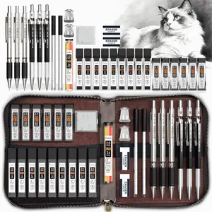 【Hot Selling Gift】30PCS Art Mechanical Pencil Set with Leather Bag, Metal Artist Lead Pencil 0.5, 0.7, 0.9 mm, 2mm Lead Holders (4H 2H HB 2B 4B 6B Color) with 464PCS Graphite Lead Refills for Drawing Sketching, Perfect Christmas & New Year Gift Idea