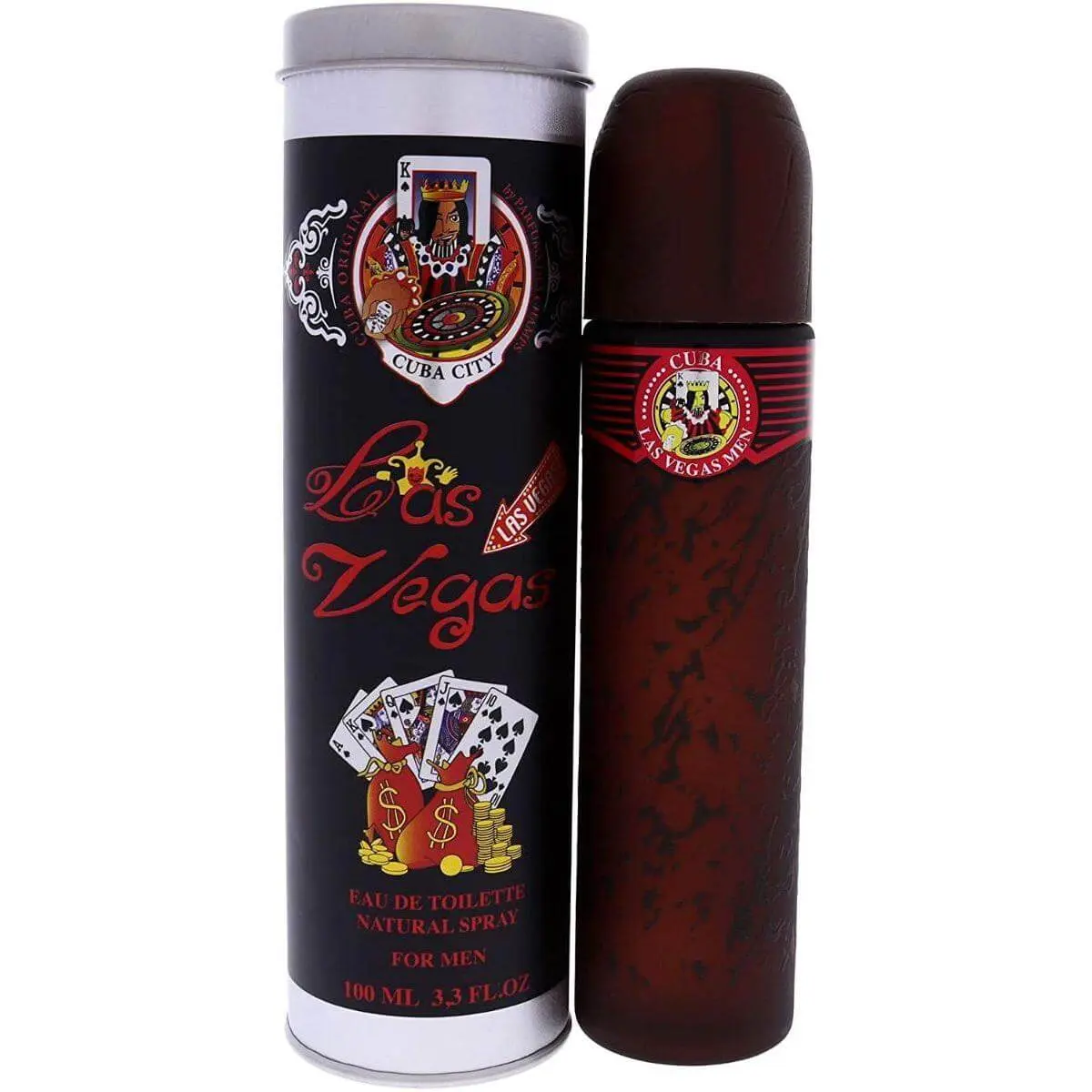 Cuba City Las Vegas Men's Eau de Toilette (EDT) Cologne, Aromatic Citrusy Fragrance with Citrus Rhubarb Blend, Daring Masculine Bottle-Shaped Spray-On Fragrance, 3.3/3.4 oz, New In Can, Bottle-Shaped Men's Fragrance