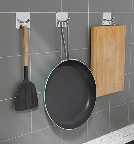 6 Pack Adhesive Hooks 3M Self Adhesive Metal Wall Sticky Hooks Hanger for Keys Bags Clothes Hat Towel Kitchen Bath Room Living Room No Drilling Needed