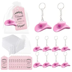 30pcs Cute Hat Keychains Set, Includes Love Cowboy Hats, Cardstock Sheets, Mesh Bags, Perfect for Gifts, Parties, Weddings, Keychain Pendant