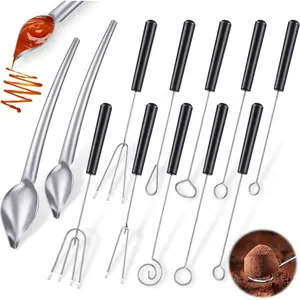 12 count Candy Dipping Tools Set Included 10  Dipping Fork Spoons and 2 Stainless Steel Culinary Decorating Spoons Chef Art Pencil for Decorative Plates