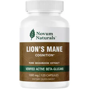 Novum Naturals Lions Mane Mushroom Extract (120 Capsules) - Verified Active 40% Beta Glucans for Cognition - Memory, Focus, Brain & Immune Health Supplement - Vegan, Non-GMO, 60 Servings