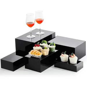 Buffet Risers 5 count   Display Cube for Buffet Table Dessert Cake  Figures Show Decor  Cube Boxes Nesting Risers with Hollow Bottoms(Black,8/9/10/11/12inch)