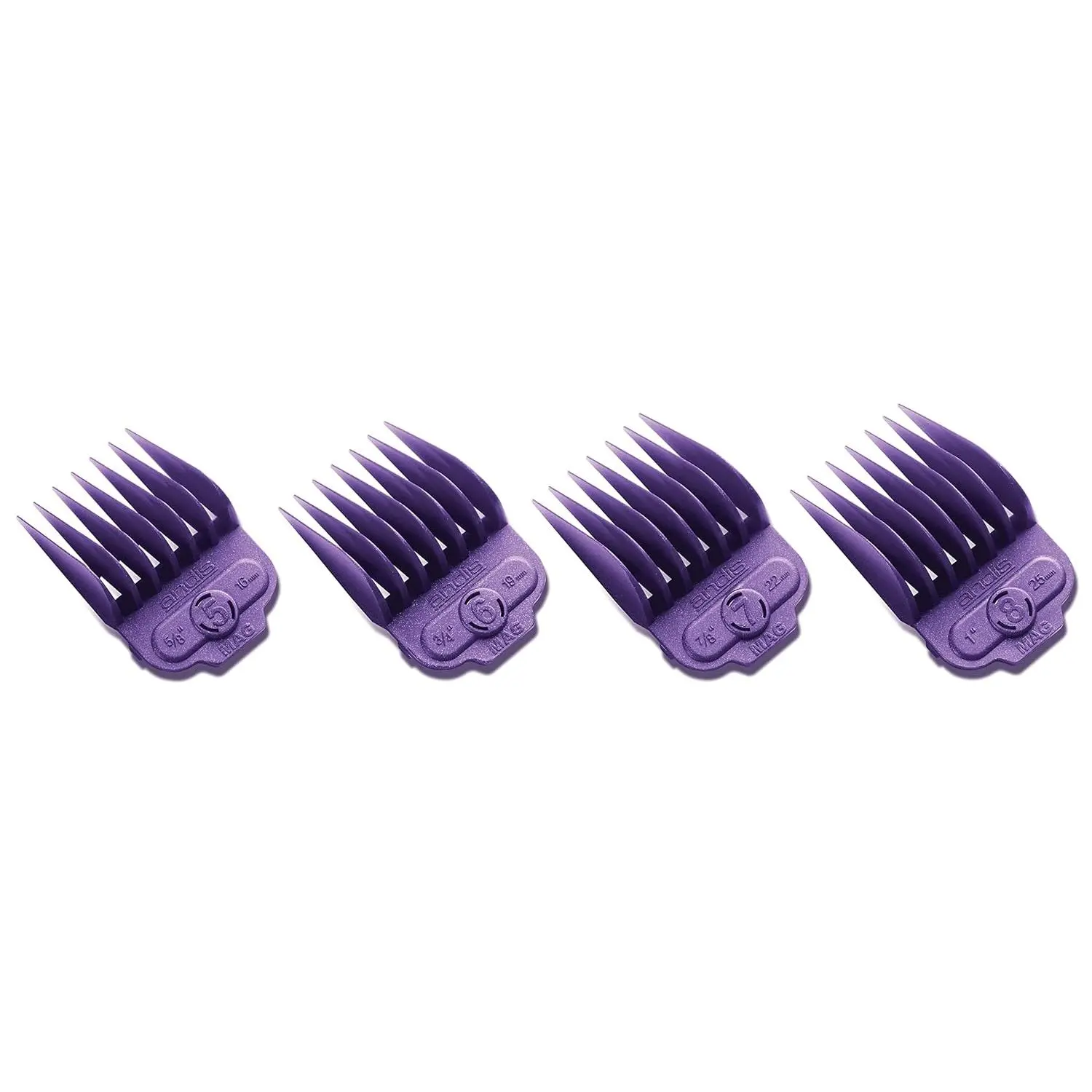 Andis Magnetic Hair Clipper Comb Set - 4-Piece Large Purple (5/8", 3/4", 7/8", 1" for Sizes 5-8, Clipper Fits Size 5), Unisex Versatile Safe Cut Tool for Home Grooming on All Hair Types