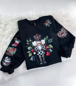 Perfectly Plaid Nutcracker Black and White Check Christmas Sweatshirt or Hoodie with sleeve print Comfy Sublimation Tops Menswear Unisex Oversized Pullover