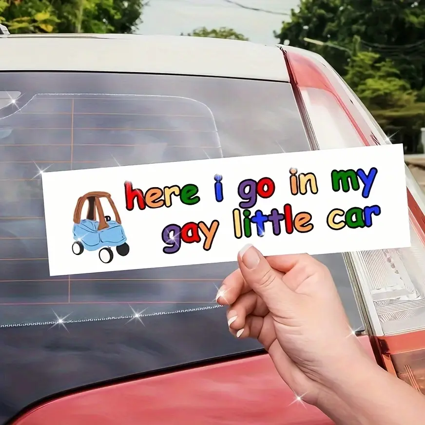 1PC Rainbow Funny Style "gay little car" Sticker - For car decor, Car decoration, Car decals, LGBTQ+-friendly backpacks, features rainbow font + tiny blue car, A favorite for LGBTQ+ community & funny lovers