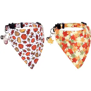 Thanksgiving Day Cat Collar Fall Breakaway with Bandana and Bell Autumn Holiday for Kitty Adjustable Safety