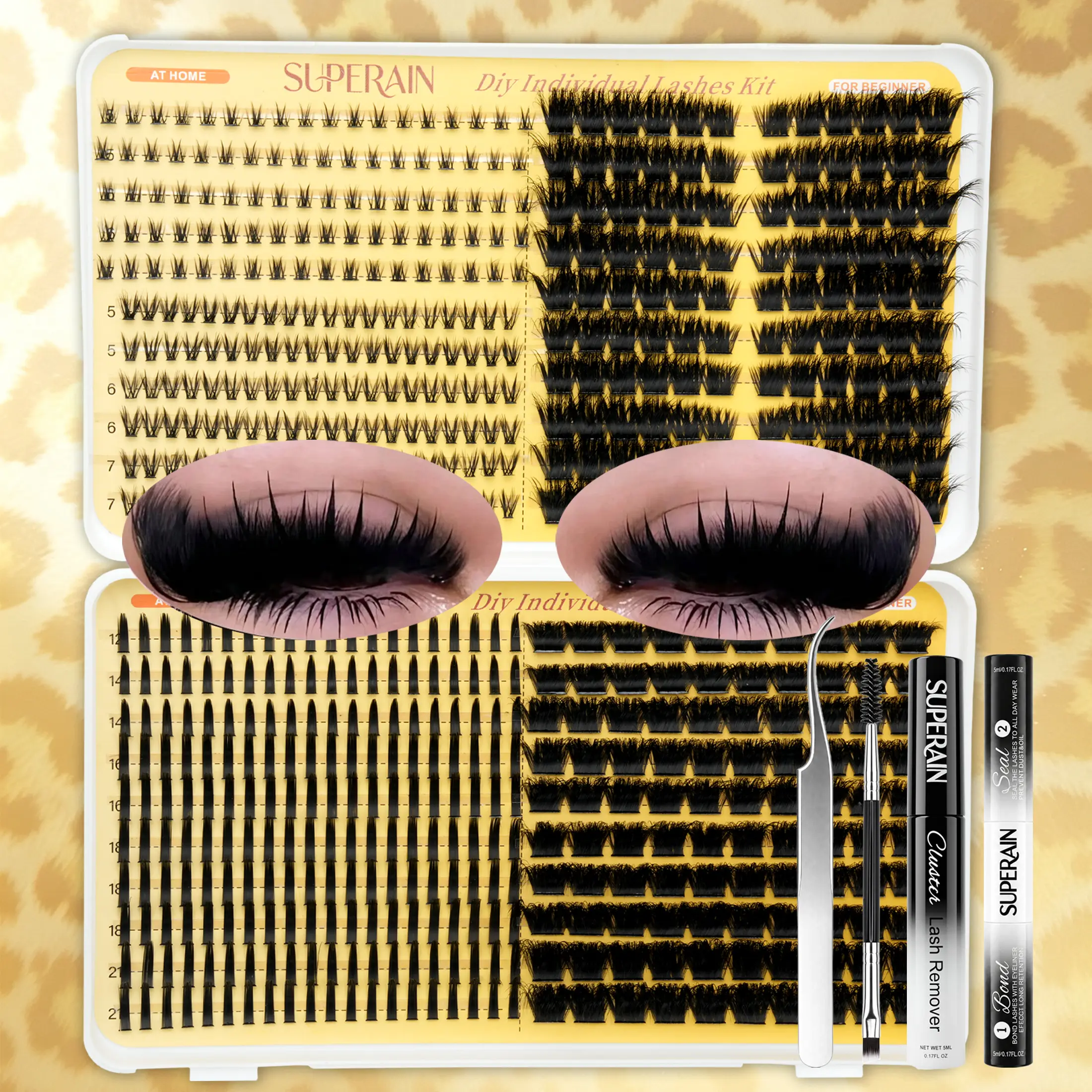 630PCS Mixed Lash Cluster Kit, 5-21mm D/DD Curl Upper & Bottom Lashes, Wispy Spiky Fluffy Natural Volume DIY Eyelash Extensions, Multi-Style Lash Book with Complete Lash Tools