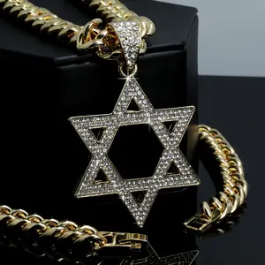 Men's Large Star of David CZ Gold / Silver Plated Pendant & 10mm 18" 20" 24" 30" Cuban Chain Hip Hop Style Necklace Jewelry