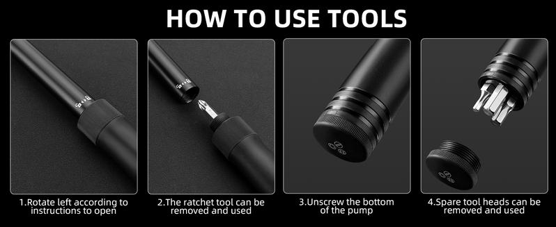 ROCKBROS Mini Bike Pump with Multitool, Portable Bicycle Tire Pump for Road & MTB Bike, 80PSI High-Pressure Performance